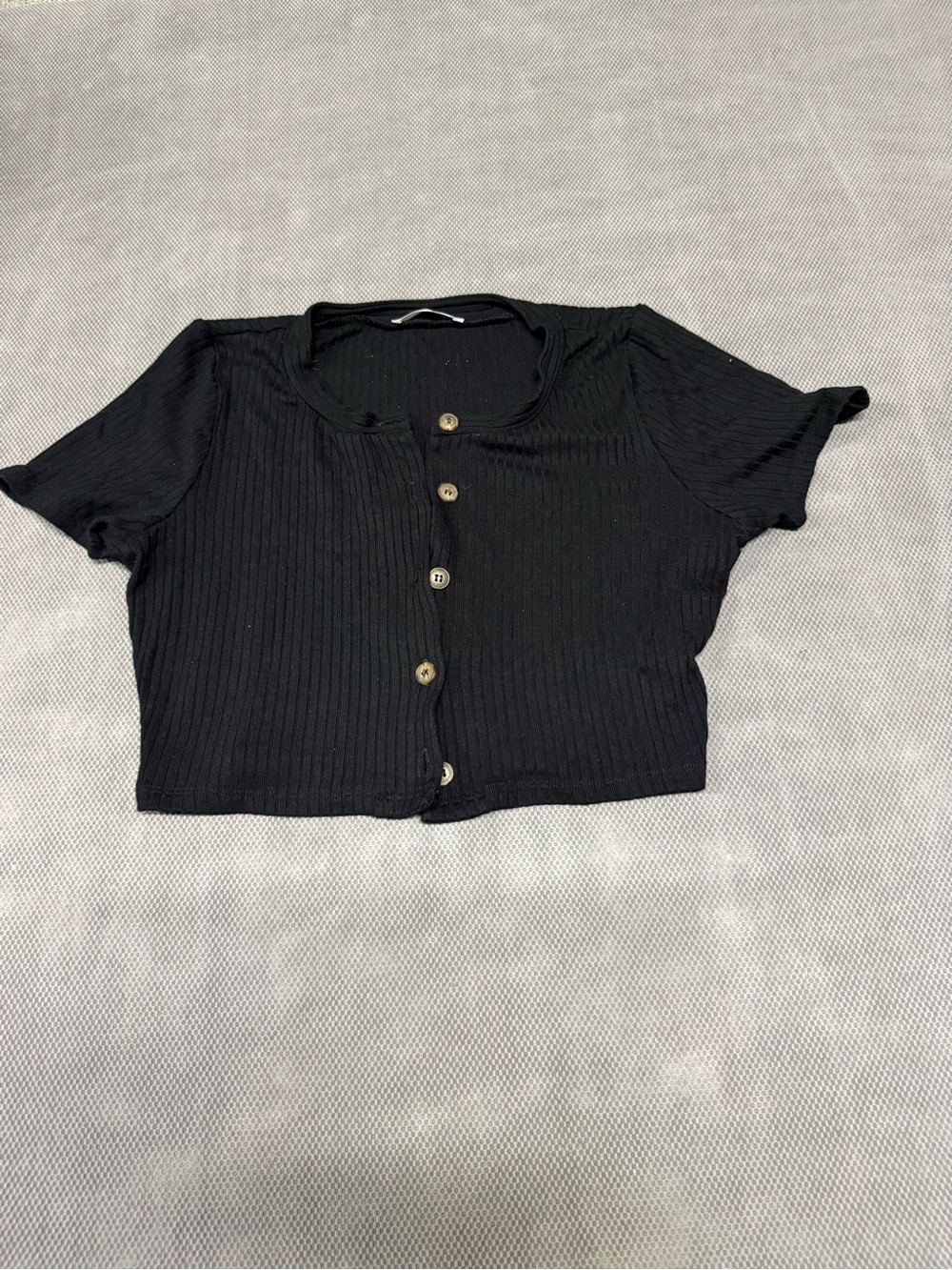 Reformation Black Ribbed Button-Front Crop Top